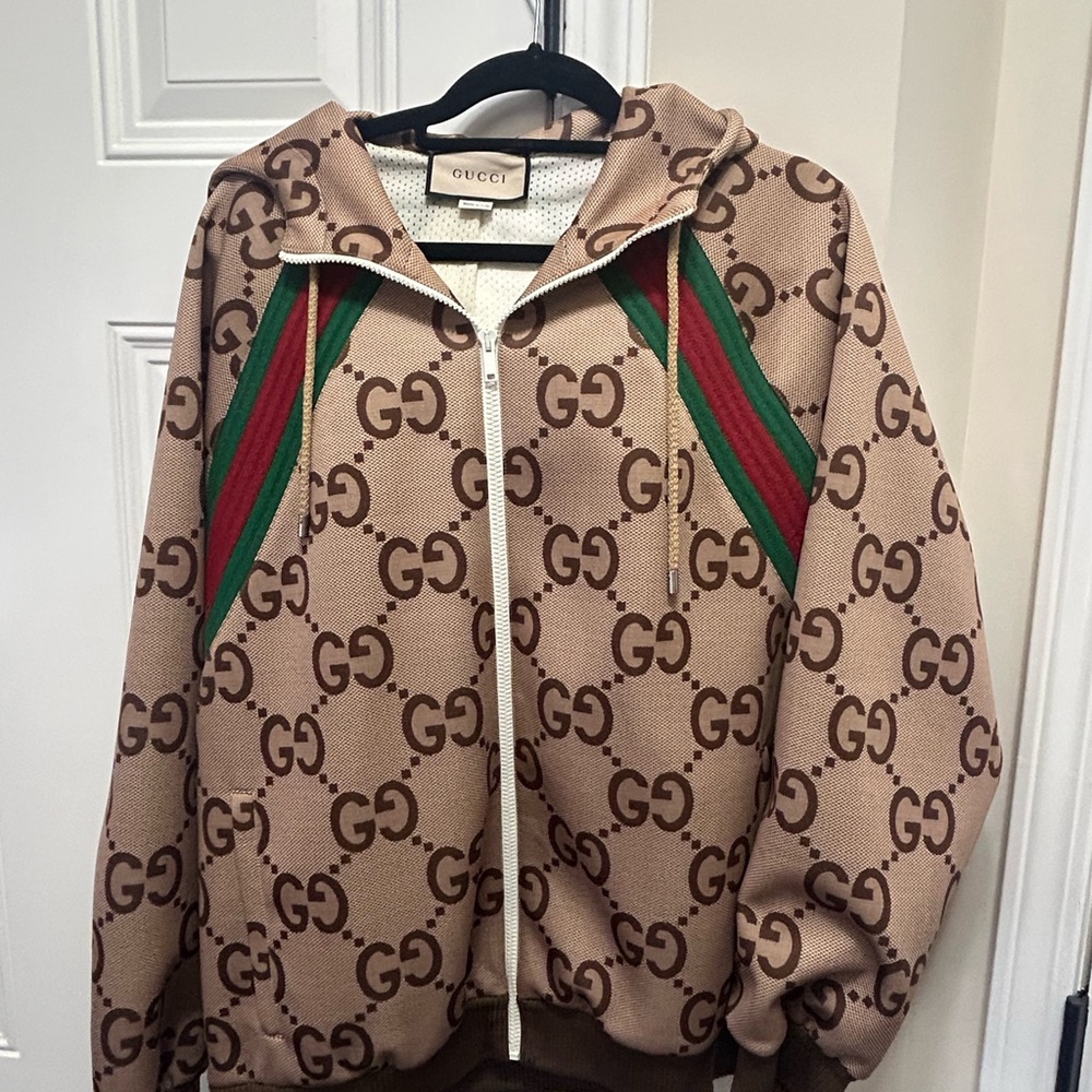 Gucci Beige and Brown GG Logo Jacket Size L/40 (Unisex) - Picture 3 of 11